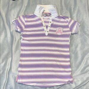 Goode Rider Striped Purple pink Polo  equestrian dressage Shirt 14 Pearl snap